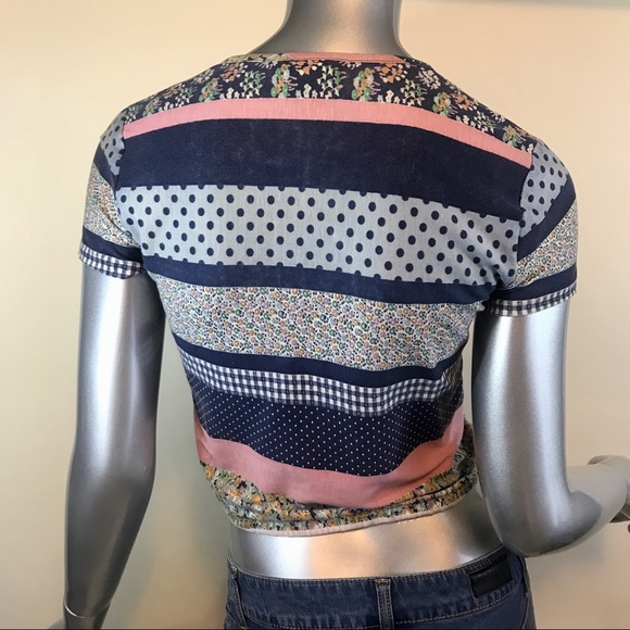 Vintage Xtrovert Cropped Top Women’s Floral Striped Shirt Adjustable Waist Xs-S. - Picture 6 of 14